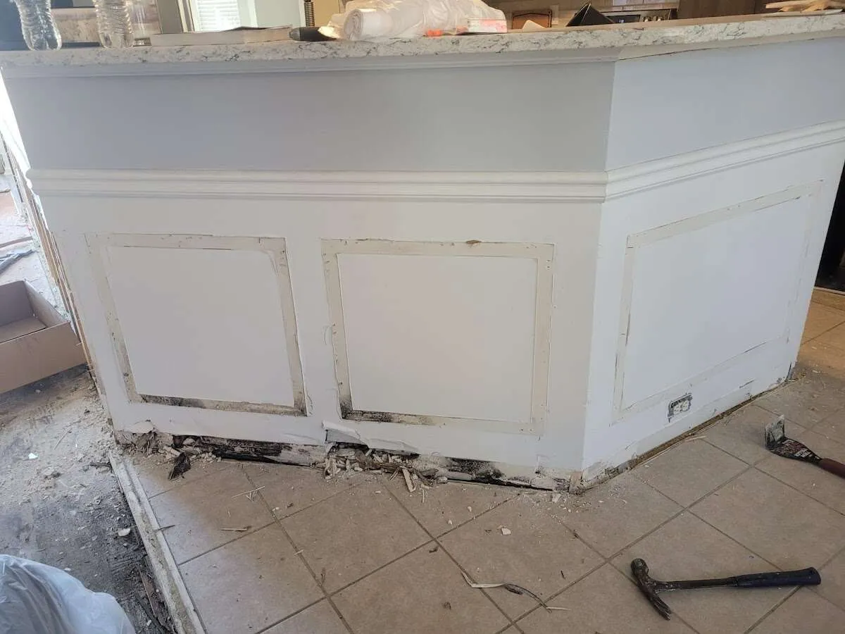Water damage and mold on kitchen during Storm Damage Restoration in North Brunswick